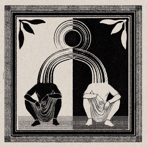 Antenati e registri akashici: illustrazione simbolica di due figure speculari che rappresentano la guarigione della stirpe e il flusso di luce tra le generazioni.