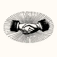 Un'illustrazione xilografica di una stretta di mano circondata da raggi di luce, simbolo dei patti animici e dell'impegno con i compagni di discesa nella Lettura n. 82.