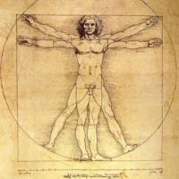 L'Uomo Vitruviano di Leonardo da Vinci, simbolo del nuovo umanesimo e della sacralità dell'individuo nelle letture pregresse di Anima Mundi.