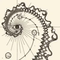 Disegno alchemico a spirale con occhio centrale e profilo umano peruna delle Letture Akashiche sulla Fonte e sul Nuovo Umanesimo